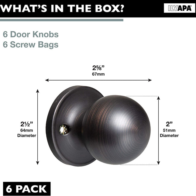 Ilyapa Half Dummy Door Knob - Ball, Oil Rubbed Bronze 6 Pack