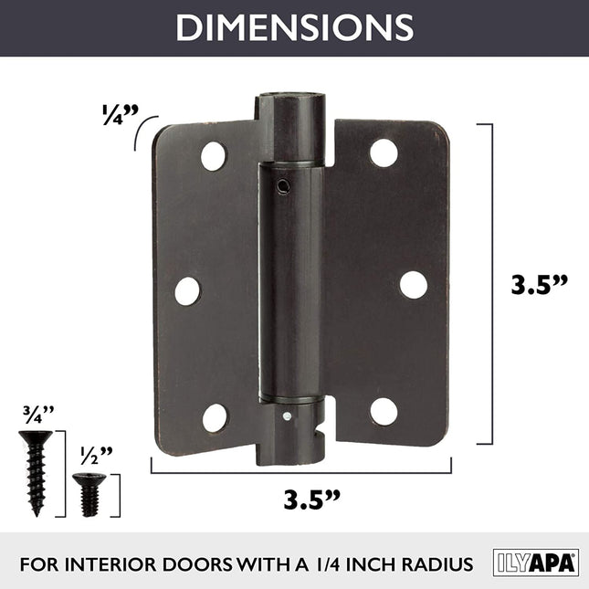 2 Pack of Self Closing Door Hinges Oil Rubbed Bronze - 3 ¬¨Œ© x 3 ¬¨Œ© Inch Interior Hinges for Doors with 1/4" Radius