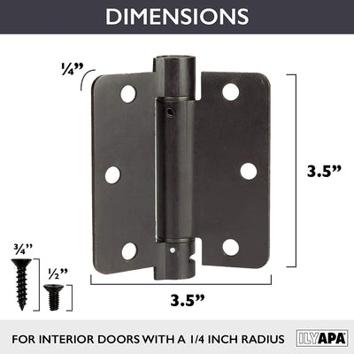 2 Pack of Self Closing Door Hinges Oil Rubbed Bronze - 3 ¬¨Œ© x 3 ¬¨Œ© Inch Interior Hinges for Doors with 1/4" Radius