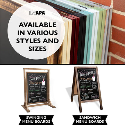 Ilyapa Rustic Double Sided Swinging Chalkboard Sidewalk Sign - Barnwood Magnetic A Frame Alternative Menu Board Sandwich Board Message Sign