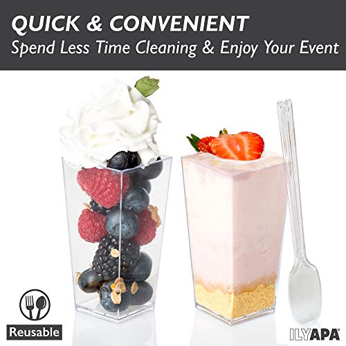 100 Mini Plastic Dessert Cups with Spoons - 3 oz Dessert Shooters