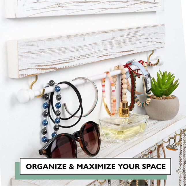 Ilyapa Wall Mounted 3 Piece Jewelry Organizer with Shelf - Rustic White Wood