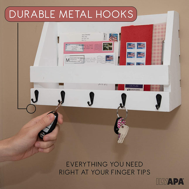 Ilyapa Rustic White Wooden Key and Mail Holder - Wall Mounted