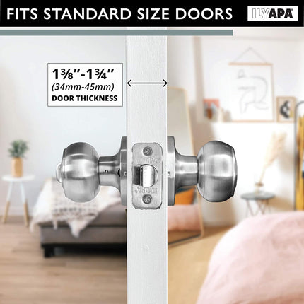 Interior Privacy Door Knob - Keyless Locking Door Handles for Bedroom or Bathroom - Satin Nickel Finish