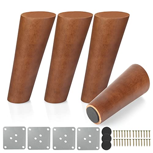 Ilyapa Wooden Tapered Oblique Furniture Leg - Set of 4 Brown 6 Inch Mid Century Modern Tapered Replacement Furniture Feet for Sofas, Chairs, End Tables