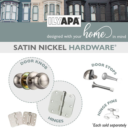 Interior Passage Door Knob - Keyless Hall and Closet Lockset - Satin Nickel Finish