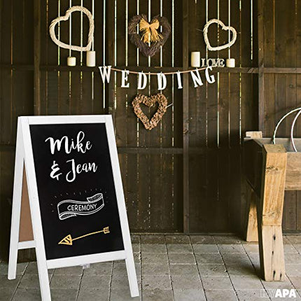Wooden A-Frame Sign with Eraser & Chalk - 40 x 20 Inches Magnetic Sidewalk Chalkboard - Sturdy Freestanding White Sandwich Board Menu Display for Restaurant, Business Or Wedding