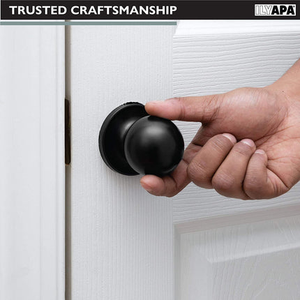 Ilyapa Passage Door Knob for Hall/Closet - Ball, Matte Black Interior Keyless Non Locking Round Door Handle, Matte Black, 6 Pack
