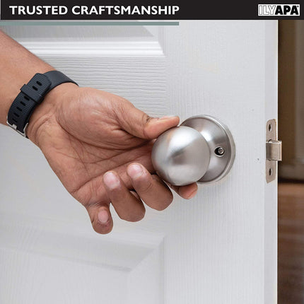 Ilyapa Passage Door Knob for Hall/Closet - Ball, Satin Nickel Interior Keyless Non Locking Round Door Handle, Satin Nickel, 10 Pack