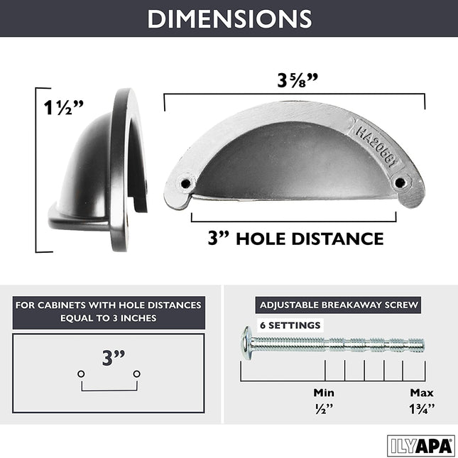 Satin Nickel Kitchen Cabinet Pulls - 3 Inch Hole Center Bin Cup Drawer Handles - 10 Pack of Kitchen Cabinet Hardware