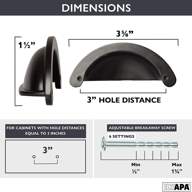 Black Kitchen Cabinet Pulls - New 3 Inch Hole Center Bin Cup Drawer Handles - 10 Pack of Kitchen Cabinet Hardware