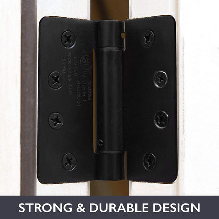 2 Pack of Self Closing Door Hinges Black - 4 x 4 Inch Interior Hinges for Doors with 1/4" Radius