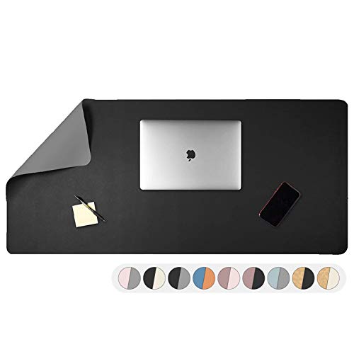 Office Desk Mat, Double Sided Gray & Black - Large 47 x 23 Inch Leather Style Computer Pad for Desk
