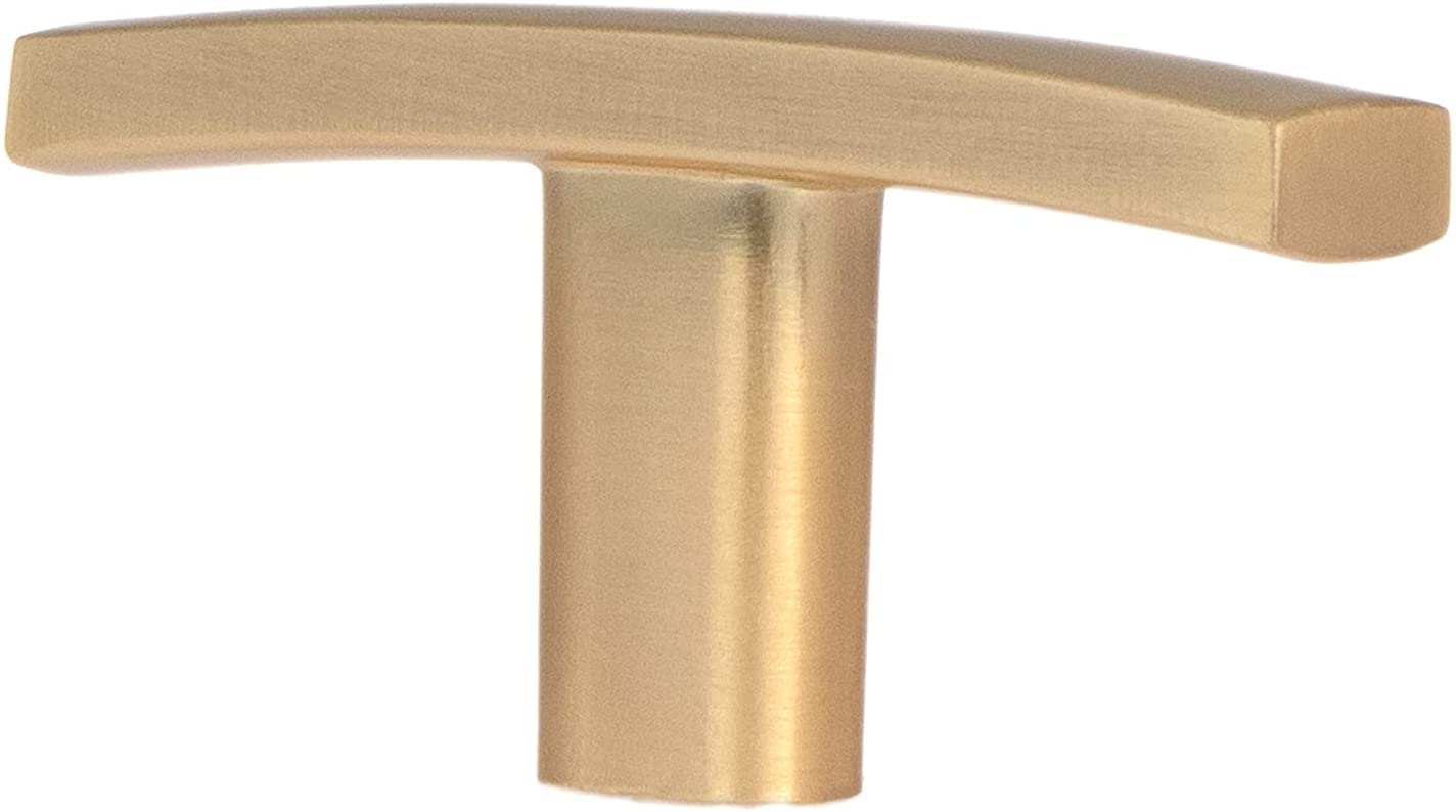 Ilyapa Brushed Gold Kitchen Cabinet Knobs, 10 Pack - Curved T-Knob Drawer Pull Handle Hardware