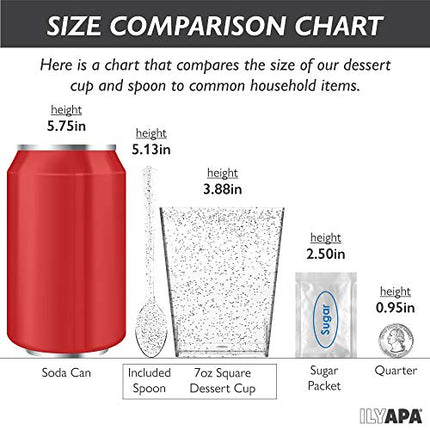 100 Mini Plastic Dessert Cups with Spoons - 7 oz Gold Glitter Dessert Shooters