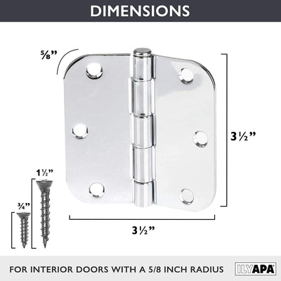50 Pack of Door Hinges Chrome - 3 ¬¨Œ© x 3 ¬¨Œ© Inch Interior Hinges for Doors with 5/8" Radius Corners