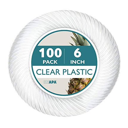100 Premium Disposable Clear Plastic Plates for Dinner Party or Wedding - 6 Inch Fancy