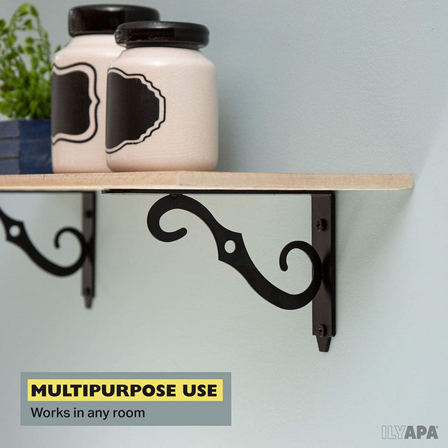 Heavy Duty Floating Shelf Brackets, 4 Pack - 4x6 Inch Decorative Metal Corner Brace Support for Wall Mount Shelves