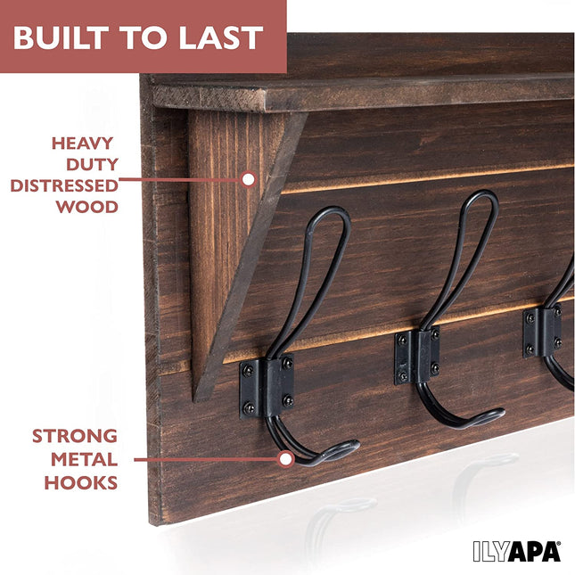 Ilyapa Wall Mounted Coat Rack Shelf, Espresso Wooden- 38" Entryway 10 Hook