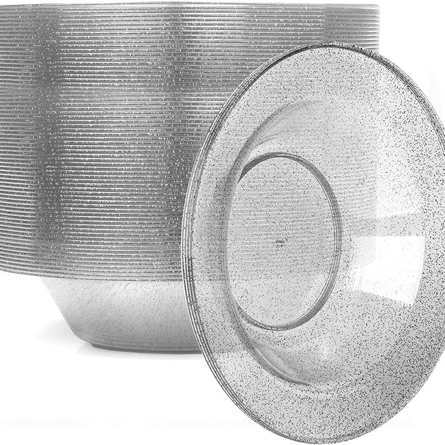 12oz Plastic Bowls Set of 100 - Silver Glitter-Heavy Duty Disposable Bowl