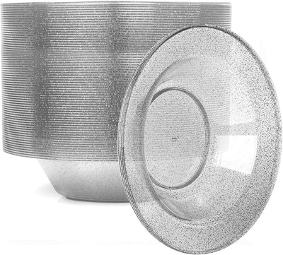 12oz Plastic Bowls Set of 100 - Silver Glitter-Heavy Duty Disposable Bowl