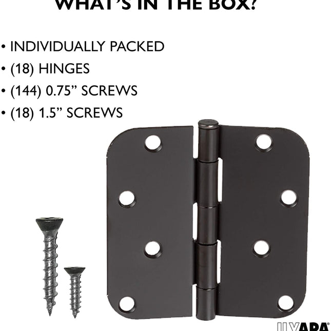 18 Pack of Door Hinges Oil Rubbed Bronze - 4x4 Inch Interior Hinges for Doors with 5/8" Radius Corners