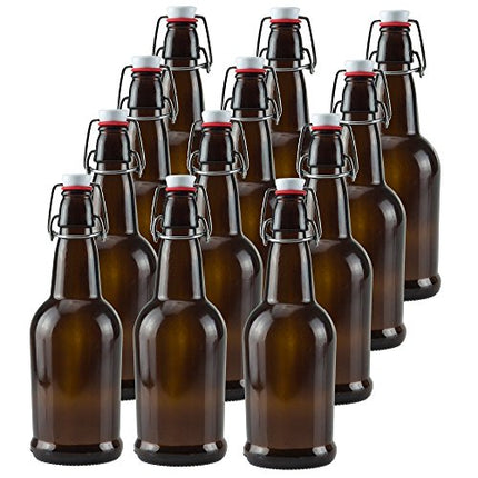 16 oz Amber Glass Beer Bottles for Home Brewing 12 Pack with Flip Caps
