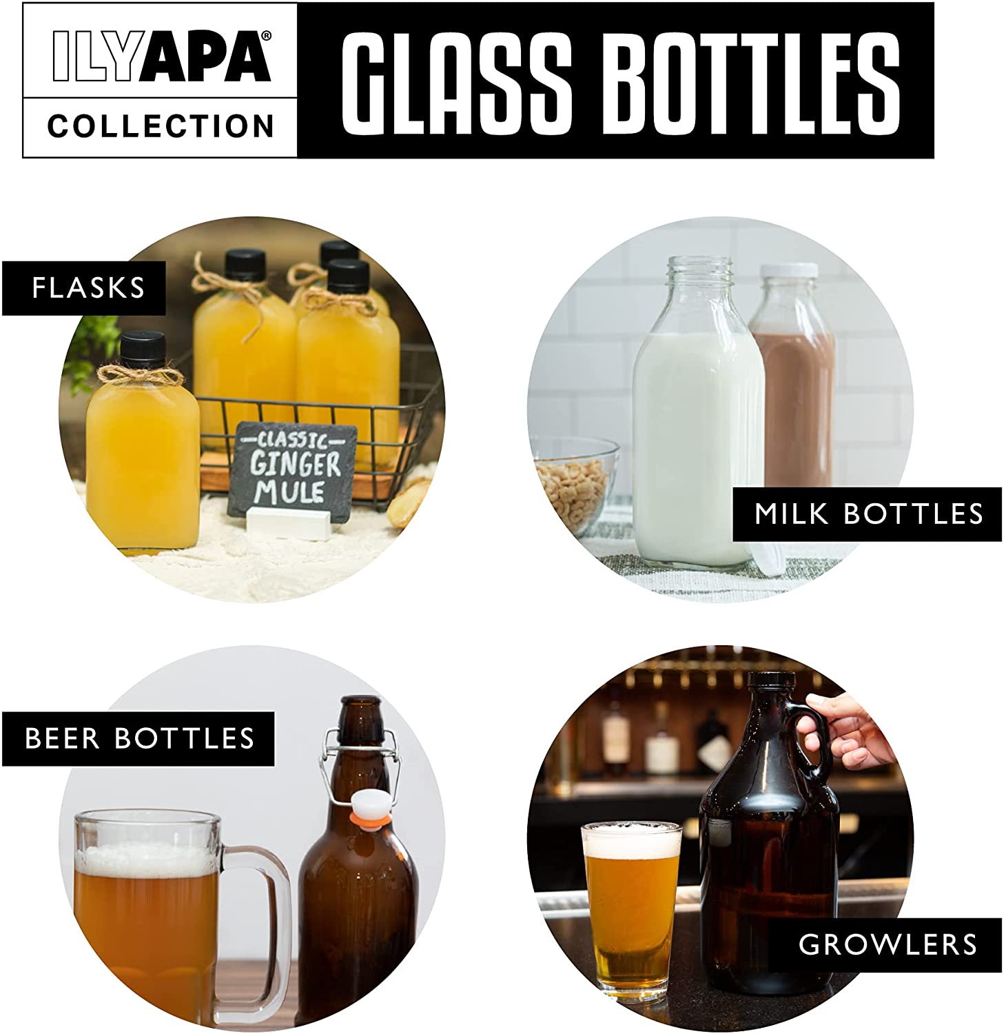 Ilyapa 12oz Clear Glass Beer Bottles for Home Brewing - 12 Pack with Flip  Caps for Beer Bottling