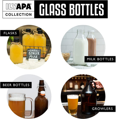 Ilyapa 16 Ounce Clear Glass Beer Bottles for Home Brewing - 6 Pack with Airtight Rubber Seal Flip Caps