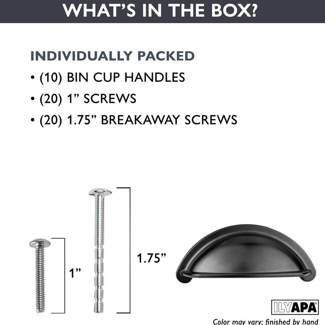 Black Kitchen Cabinet Pulls - New 3 Inch Hole Center Bin Cup Drawer Handles - 10 Pack of Kitchen Cabinet Hardware