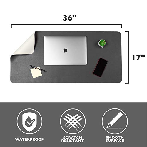 Office Desk Mat, Double Sided Cream & Graphite - 36 x 17 Inch Leather Style Computer Pad for Desk