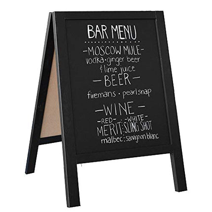 Wooden A-Frame Sign with Eraser & Chalk - Magnetic Sidewalk Chalkboard - Sturdy Freestanding Black Sandwich Board Menu Display for Restaurant, Business or Wedding