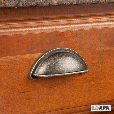 Ilyapa Antique Iron Kitchen Cabinet Pulls - 3 Inch Hole Center Bin Cup - 5 Pack