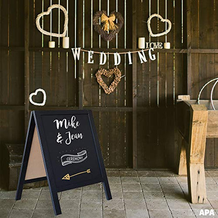 Wooden A-Frame Sign with Eraser & Chalk - Magnetic Sidewalk Chalkboard - Sturdy Freestanding Black Sandwich Board Menu Display for Restaurant, Business or Wedding