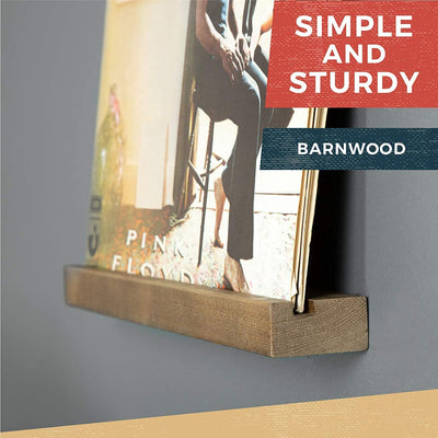Ilyapa Record Display Wall Mounted Shelf, 10 Pack - Barnwood Wooden Record Holder with Mounting Hardware