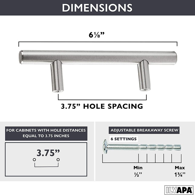 Satin Nickel Kitchen Cabinet Handles - 3.75 Inch Hole Center Bar Pulls - 25 Pack of Kitchen Cabinet Hardware
