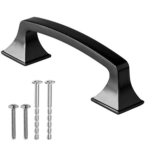 Black Cabinet Handles - 3 Inch Hole Center Traditional Squared Drawer Pulls - 10 Pack of Kitchen Cabinet Hardware