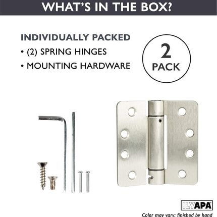 2 Pack of Self Closing Door Hinges Satin Nickel - 4 x 4 Inch Interior Hinges for Doors with 1/4" Radius