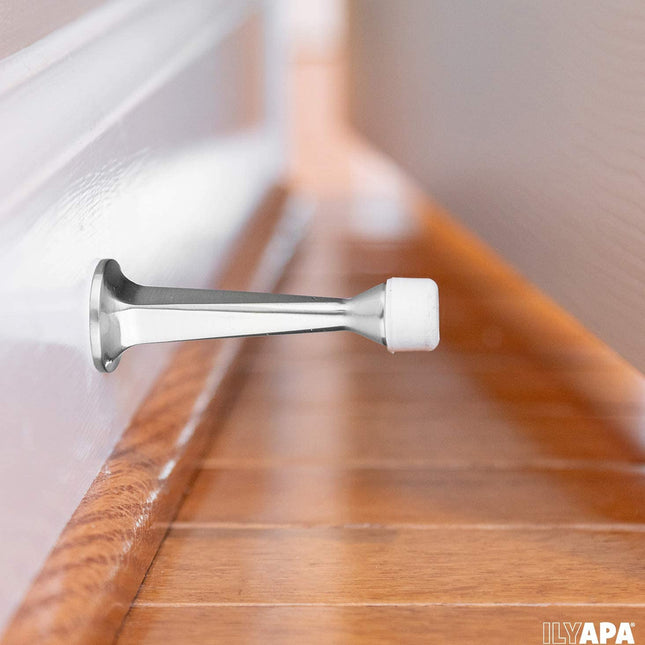 10 Pack of Door Stops Satin Nickel - 3 1/4 Inch Heavy Duty Door Stop with Rubber Bumper