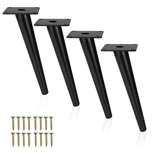 Ilyapa Tapered Oblique Metal Furniture Leg - Set of 4 Black Mid Century Modern 8 Inch Tapered Replacement Furniture Feet for Sofas, Chairs, Tables