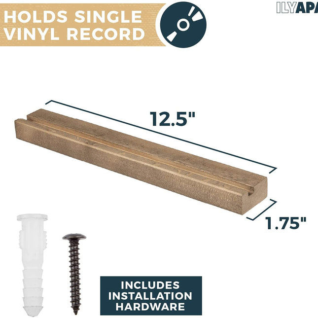 Ilyapa Record Display Wall Mounted Shelf, 10 Pack - Barnwood Wooden Record Holder with Mounting Hardware
