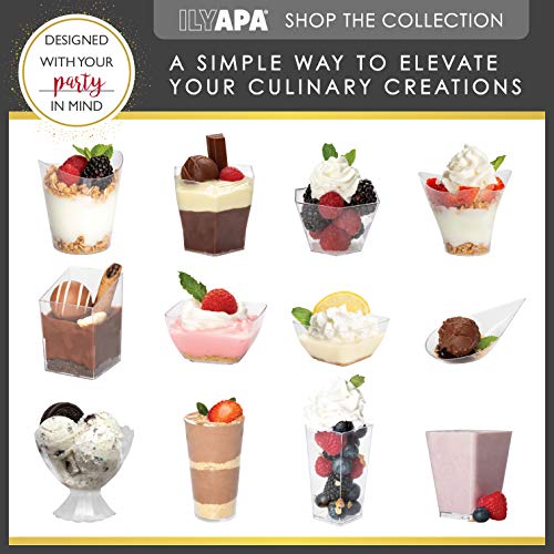 100 Mini Plastic Dessert Cups with Spoons - 5 oz Square Shooters - ilyapa