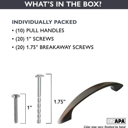 Oil Rubbed Bronze Kitchen Cabinet Pull Handles - 3 Inch Hole Center Handle Pulls - 10 Pack of Kitchen Cabinet Hardware