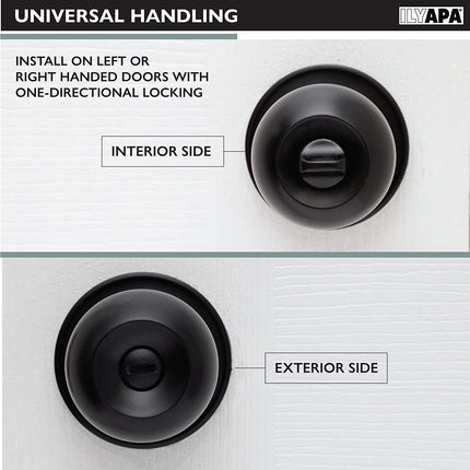 Ilyapa Privacy Door Knob for Bed/Bath - Ball, Matte Black Interior Keyless Turn Thumb Locking Round Door Handle, Matte Black, 6 Pack