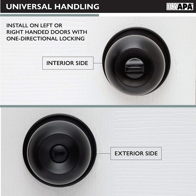 Ilyapa Privacy Door Knob for Bed/Bath - Ball, Matte Black Interior Keyless Turn Thumb Locking Round Door Handle, Matte Black, 6 Pack