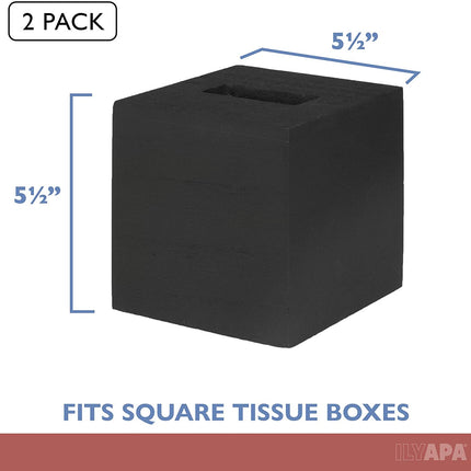 Ilyapa Wood Tissue Box Cover, 2 Pack Square - Rustic Farmhouse Black Wooden Tissue Holder