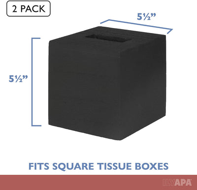 Ilyapa Wood Tissue Box Cover, 2 Pack Square - Rustic Farmhouse Black Wooden Tissue Holder