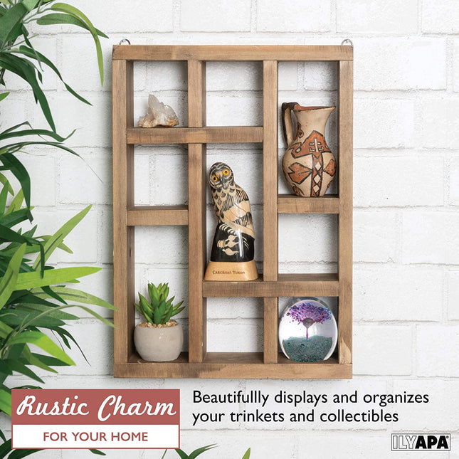Ilyapa Knick Knack Shelf, Barnwood - Wall Mount or Freestanding Organizer Stand for Oils, Coffee Mugs, Crystals, Rocks, Curios & More