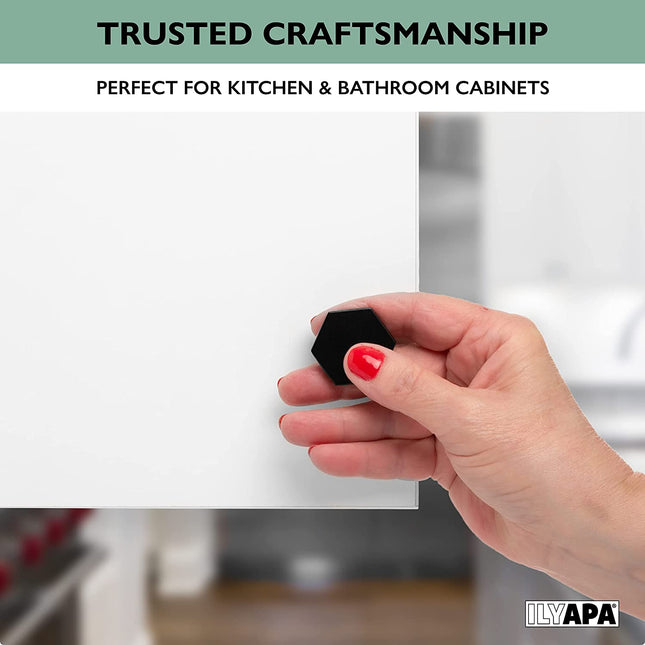 Ilyapa Flat Black Kitchen Cabinet Knobs - Hexagon Drawer Handles - 10 Pack of Kitchen Cabinet Hardware