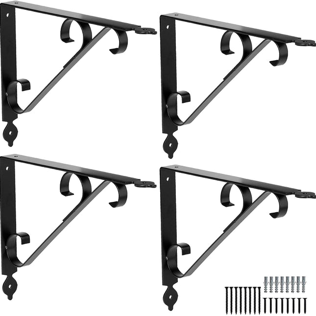 Heavy Duty Floating Shelf Brackets, 4 Pack - 8x12 Inch Decorative Metal Shelf Holders for Wall Mount Shelves